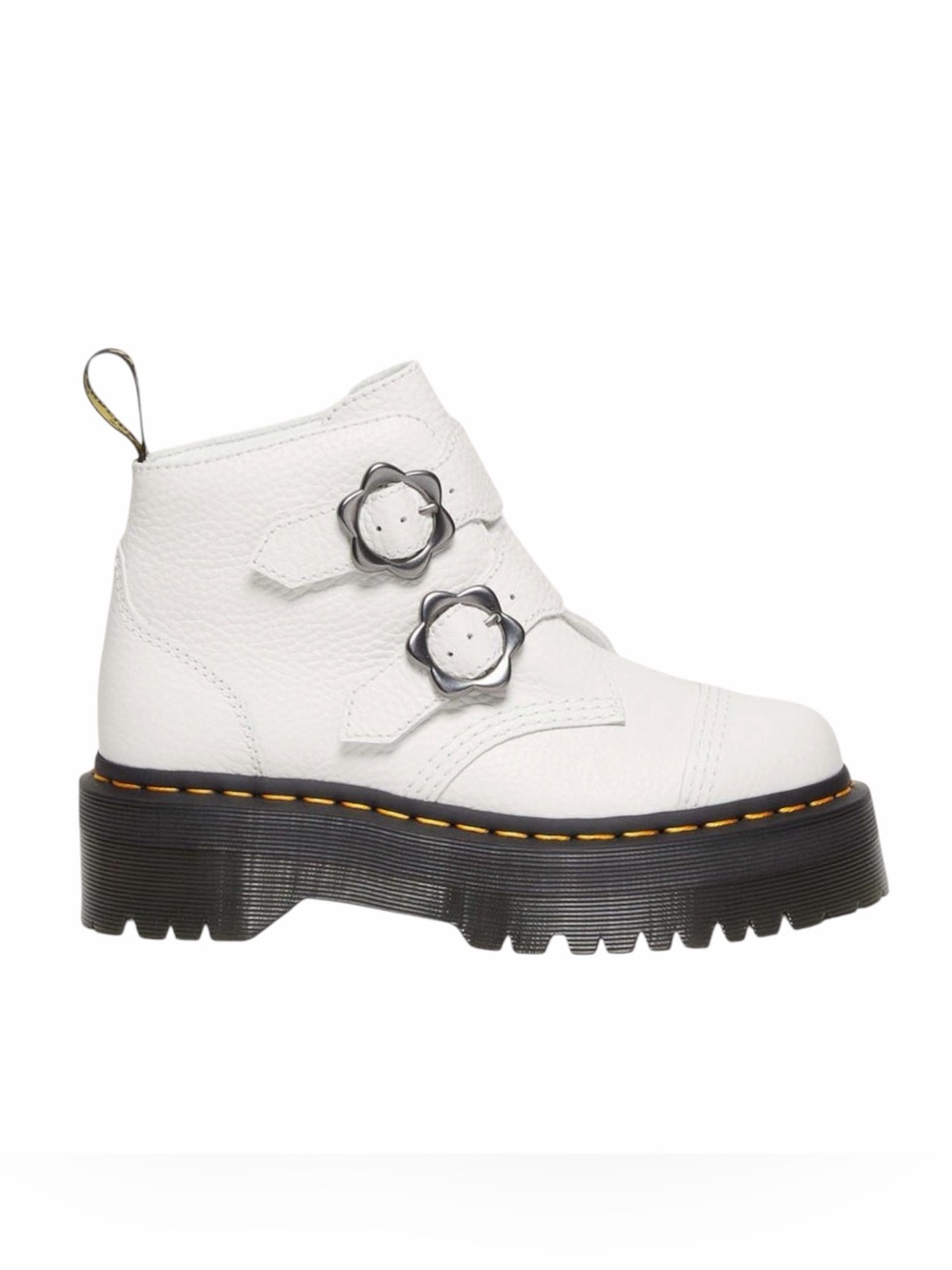 Dr. Martens DEVON FLOWER BUCKLE LEATHER PLATFORM BOOTS